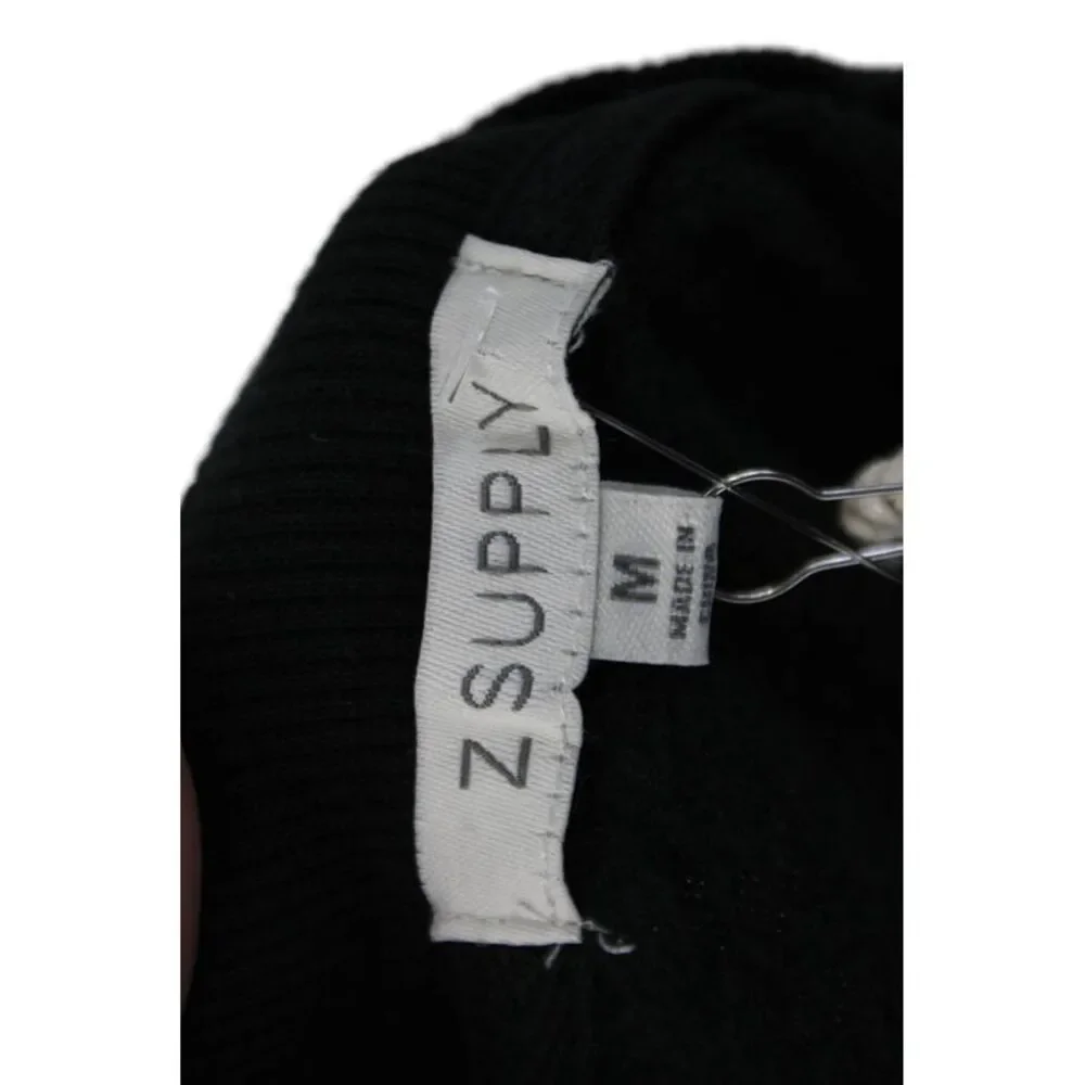 Z Supply Womens Cotton Printed Crew Neck Pullover Sweatshirt Black Size Medium